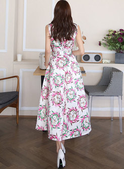 Print Empire Waist Sleeveless Summer Maxi Dress