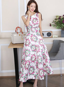 Print Empire Waist Sleeveless Summer Maxi Dress