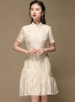 Retro Jacquard Patchwork Improved Cheongsam Dress