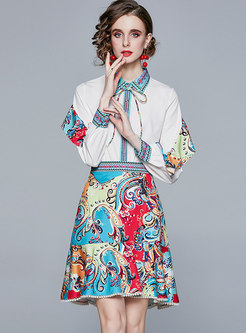 Print Ruffle High Waisted Peplum Skirt Suits