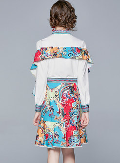 Print Ruffle High Waisted Peplum Skirt Suits