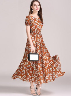 Boho Empire Waist Print Chiffon Maxi Dress