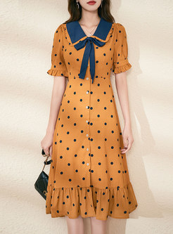 Cute Polka Dot Ruffle A Line Midi Dress