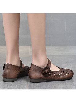 Rounded Toe Flat Velcro Openwork Loafers