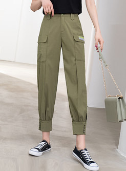 Green Casual High Waisted Cargo Pants