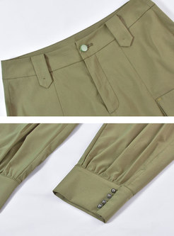 Green Casual High Waisted Cargo Pants