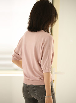 Solid V-neck Half Sleeve Pullover T-shirt