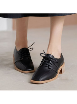 Square Toe Block Heel Lace-up Shoes