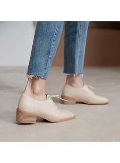 Square Toe Block Heel Lace-up Shoes
