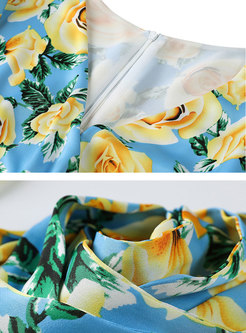 V-neck Half Sleeve Print Midi Wrap Dress