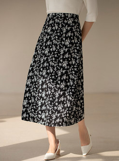 High Waisted Print Chiffon Pleated Maxi Skirt