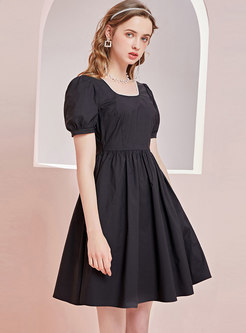 Brief Short Sleeve A Line Little Black Dress