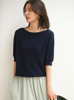 Solid Half Sleeve Pullover Knit Top