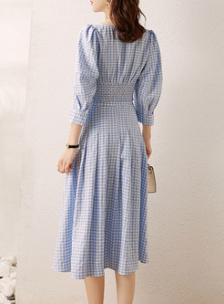 Square Neck Plaid Belted Midi Skirt Suits
