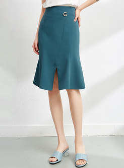 High Waisted Split Peplum Skirt