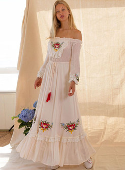 Boho off-the-shoulder Embroidered Maxi Dress
