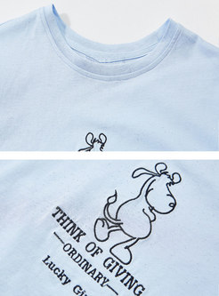 Crew Neck Animal Embellished Cotton T-shirt