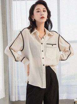Turn-down Collar Color Blocked Blouse