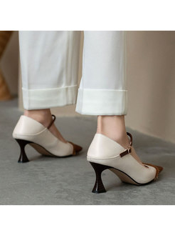 Pointed Toe Patchwork Ankle Strap High Heels