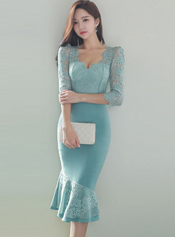 SexyV-neck Lace Cocktail Mermaid Dress