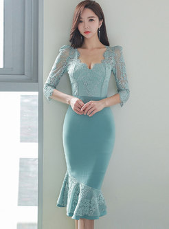 SexyV-neck Lace Cocktail Mermaid Dress