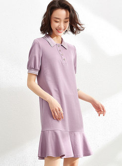 Short Sleeve Shift Ruffle Mini T-shirt Dress