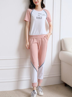 Pink Casual Letter Patchwork Pant Suits