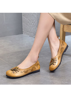 Rounded Toe Openwork Flower Patchwork Loafers