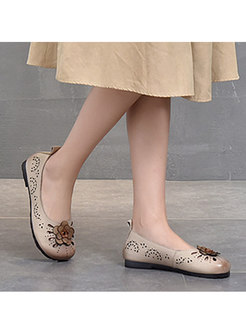 Rounded Toe Openwork Flower Patchwork Loafers