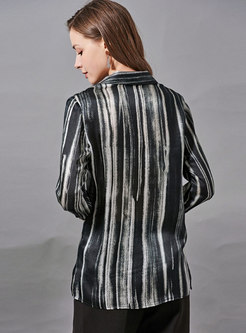 Turn-down Collar Striped Silk Blouse