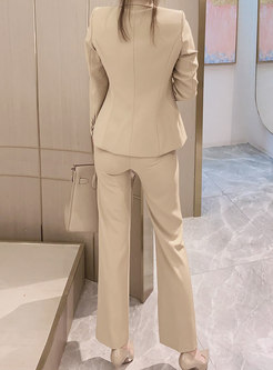 Notched Long Sleeve High Waisted Dress Pant Suits