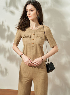 Casual Pullover High Waisted Straight Pant Suits