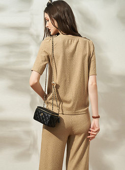Casual Pullover High Waisted Straight Pant Suits
