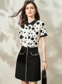 Stylish Polka Dot Slim A Line Midi Skirt Suits