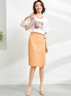 High Waisted Asymmetric Straight Skirt