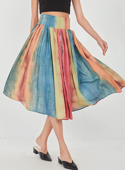 High Waisted Ruched Tie-dye Midi Skirt