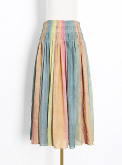 High Waisted Ruched Tie-dye Midi Skirt
