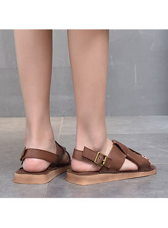 Square Toe Woven Slingback Strap Flat Sandals