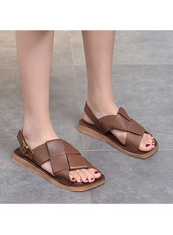 Square Toe Woven Slingback Strap Flat Sandals