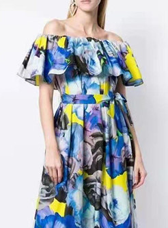 Boho Off-the-shoulder Ruffle Print Maxi Dress