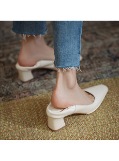 Brief Square Toe Chunky Heel Low-fronted Shoes