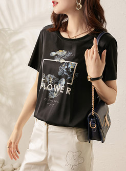Casual Brief Letter Print Pullover T-shirt