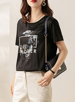 Casual Brief Letter Print Pullover T-shirt