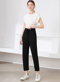 Brief Solid High Waisted Straight Pants
