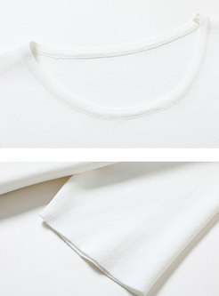 White Short Sleeve Letter Embroidered Knit Top