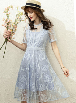 Sweet Transparent Lace A Line Knee-length Dress