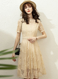 Sweet Transparent Lace A Line Knee-length Dress