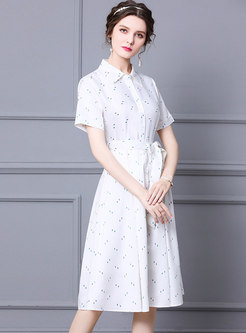 Casual White Short Sleeve A Line Shirt Dress