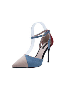 Pointed Toe Hit Color Ankle Strap Heels