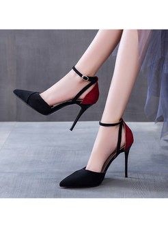 Pointed Toe Hit Color Ankle Strap Heels